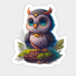 Cute Owl with Blue Feathers Sticker